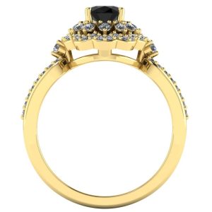 Inel de logodna cu diamant negru oval si diamante din aur galben ES355