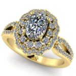 Inel logodna halo cu diamant oval din aur galben ES355