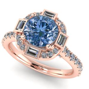 Inel logodna din aur roz 18k cu diamant albastru si diamante ES346