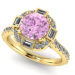 Inel de logodna cu diamant roz si diamante din aur galben ES346