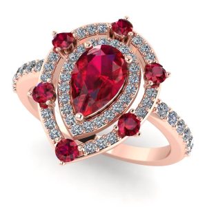 Inel logodna cu rubin calitate AAA si diamante din aur roz ES365