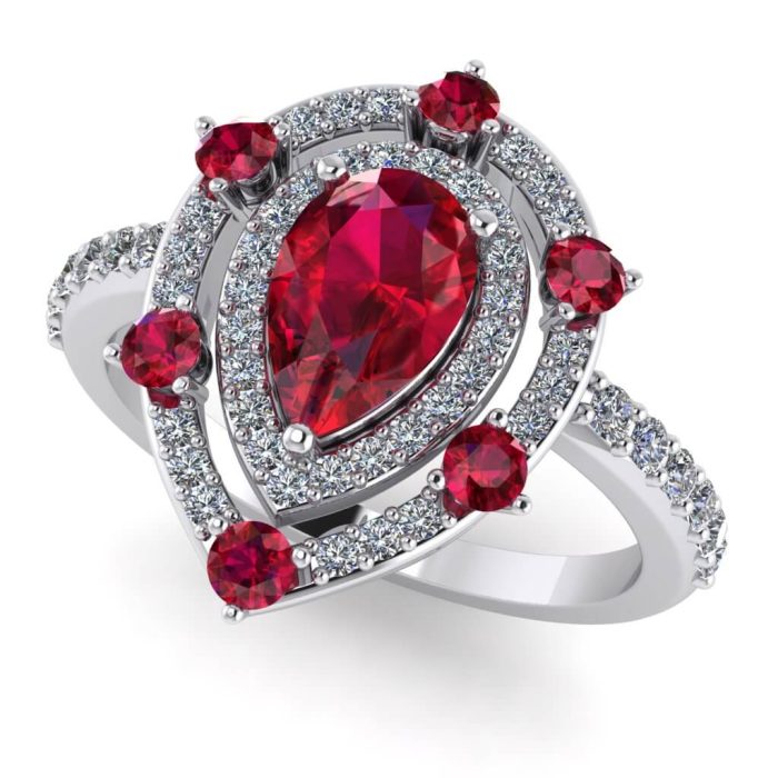 inel anturaj dublu cu rubine si diamante naturale din aur de logodna ES365