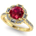 Inel de logodna aur galben 750 cu rubin si diamante naturale halo ES346