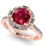 Inel logodna din aur roz 18k cu rubin 7mm si diamante logodna ES346