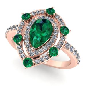 Inel anturaj cu smarald si diamante din aur roz 750 de logodna ES365