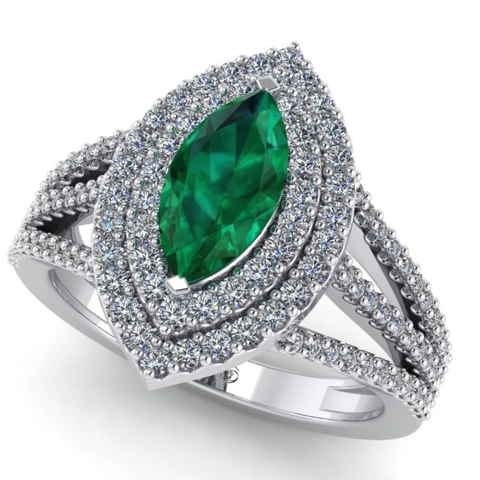 Inel dama elegant cu smarald marquise si diamante ES345