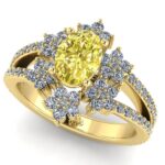 Inel antural floare model logodna cu diamant galben si diamante din aur ES350