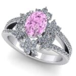 inel cu safir roz oval si diamante din aur 18k MODEL FLOARE ES350