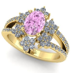 inel cu diamante si safir roz7x5mm din aur galben ES350