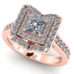 Inel logodna halo cu diamant patrat natural din aur roz 18k ES356