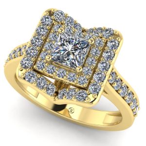 Inel logodna cu diamant natural patrat GIA si diamante sec din aur ES356