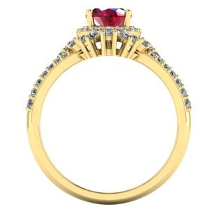 Inel de logodna cu rubin oval si diamante din aur galben ES398