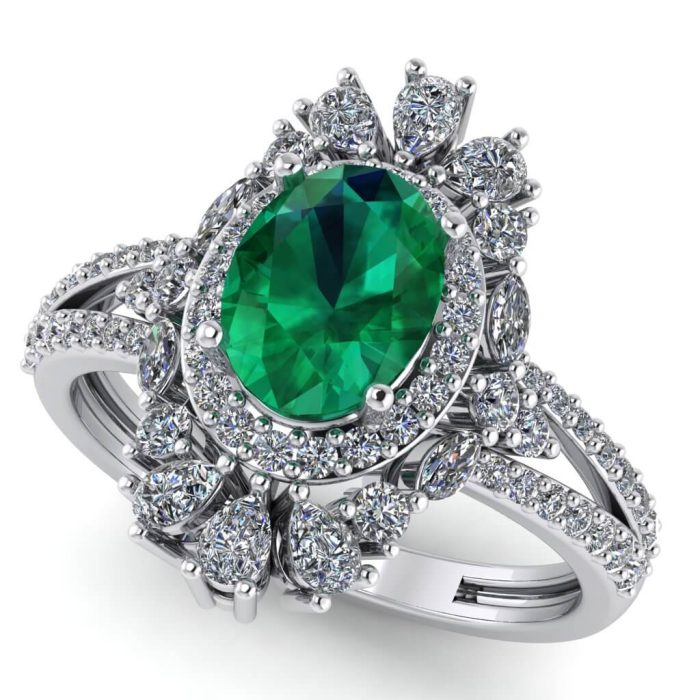 Inel anturaj regal cu smarald oval si diamante aur ES398