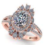 Inel anturaj regal cu diamant oval si diamante din aur roz ES398