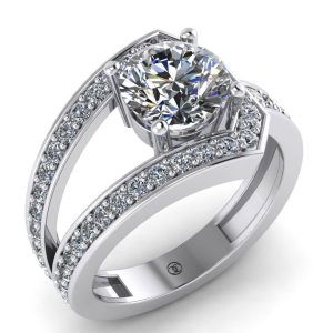 Inel din aur alb cu diamant 1 carat si diamante de logodna ES308