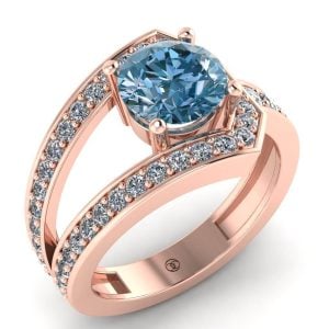 Inel de logodna cu diamant albastru 1.00 carate si diamante sec din aur roz 14k ES308