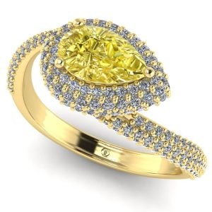 Inel de logodna rasucit cu diamante mici pave si diamant central lacrima din aur ES392