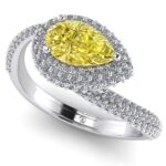 Inel de logodna cu diamant galben lacrima si diamante din aur alb ES392
