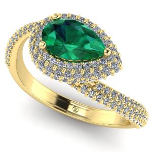 Inel din aur cu smarald lacrima AAA si diamante logodna ES392