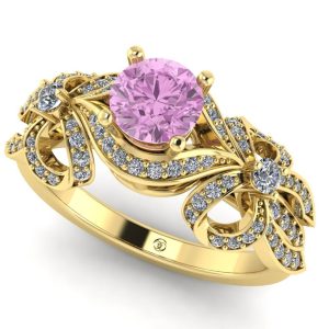 Inel aur galben 18k cu diamant roz rotund si diamante logodna ES271