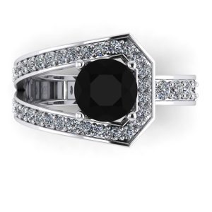 Inel din aur alb cu diamant negru si diamante rotund logodna ES308