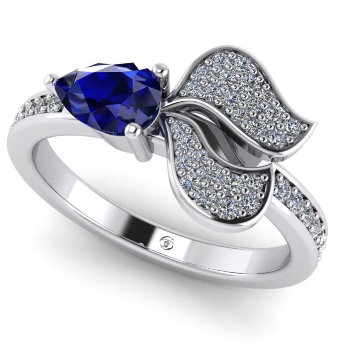 Inel logodna din aur alb cu safir para AAA si diamante floral ES352