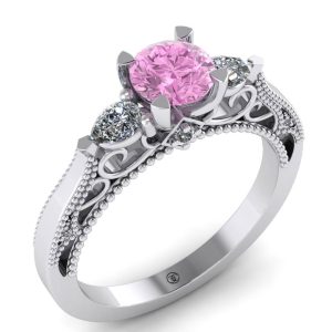 Inel din aur alb logodna cu diamant roz si diamante ES273