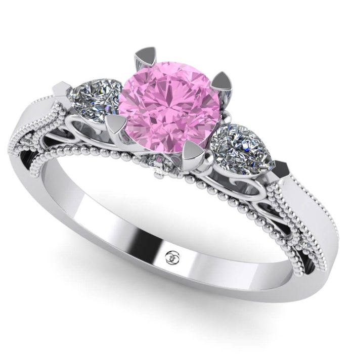 Inel logodna din aur cu diamant roz intens si diamante ES273