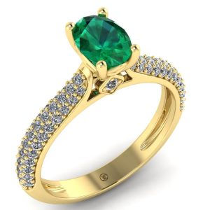 Inel din aur galben 750 cu smarald oval si diamante ES272