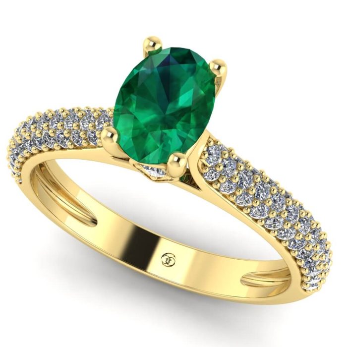 Inel din aur galben 750 cu smarald oval si diamante ES272