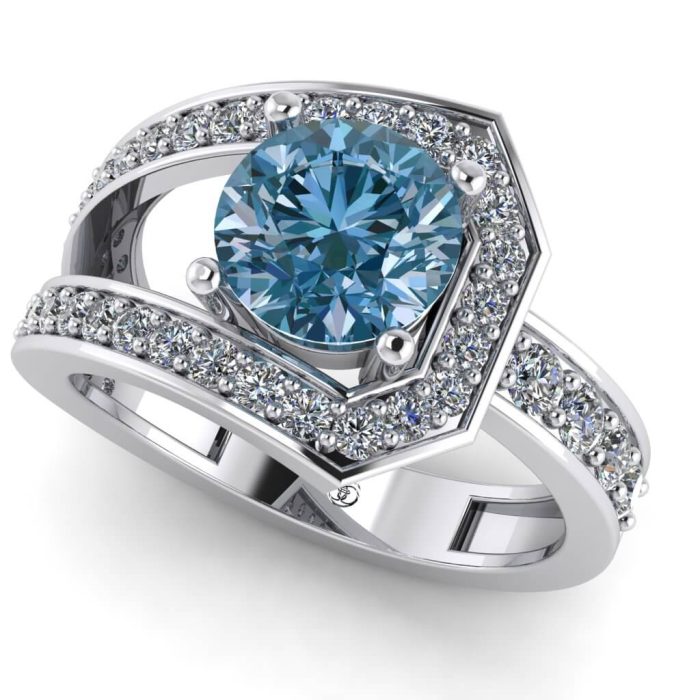 Inel aur galben cu diamant albastru 1.30 ct si diamante secundare ES308