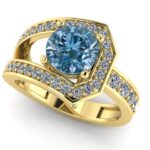 Inel aur galben cu diamant albastru 1.40 carate si diamante secundare ES308