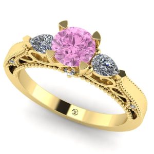 Inel vintage de logodna cu diamant roz 0.50 carate din aur galben ES273