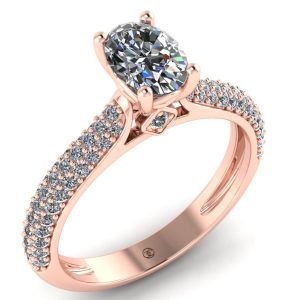 Inel aur roz 750 cu diamant oval si diamante ES272
