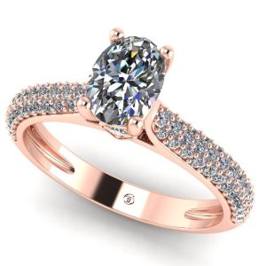 Inel aur roz cu diamant oval si diamante pavaj ES272