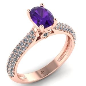 Inel logodna clasic din aur roz cu ametist si diamante ES272