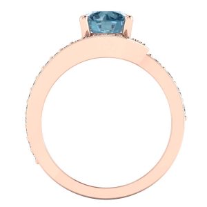 Inel aur roz 18k cu diamant albastru 1.00 ct si diamante de logodna ES308