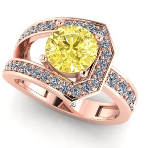 Inel aur roz cu diamant galben si diamante sec de logodna ES308