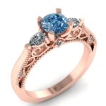 Inel aur roz logodna vintage cu diamant albastru si diamante ES273