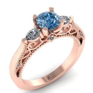 Inel aur roz logodna vintage cu diamant albastru si diamante ES273