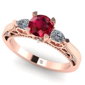 Inel aur roz logodna vintage cu rubin si diamante naturale ES273