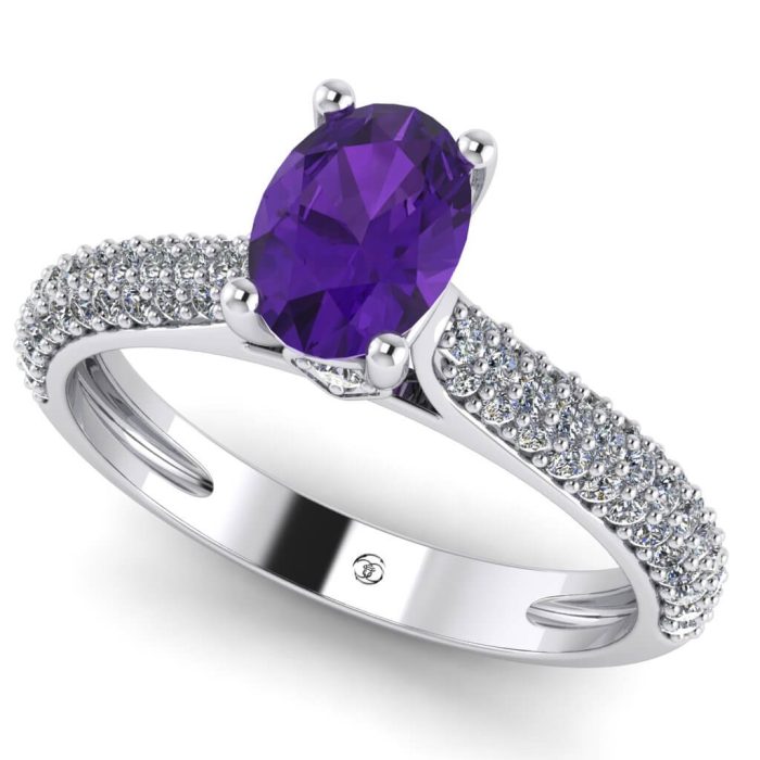 Inel clasic cu diamante si ametist ES272