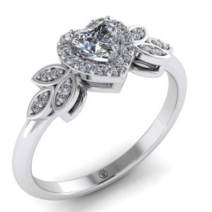 Inel aur alb cu diamant inima si diamante naturale logodna ES245