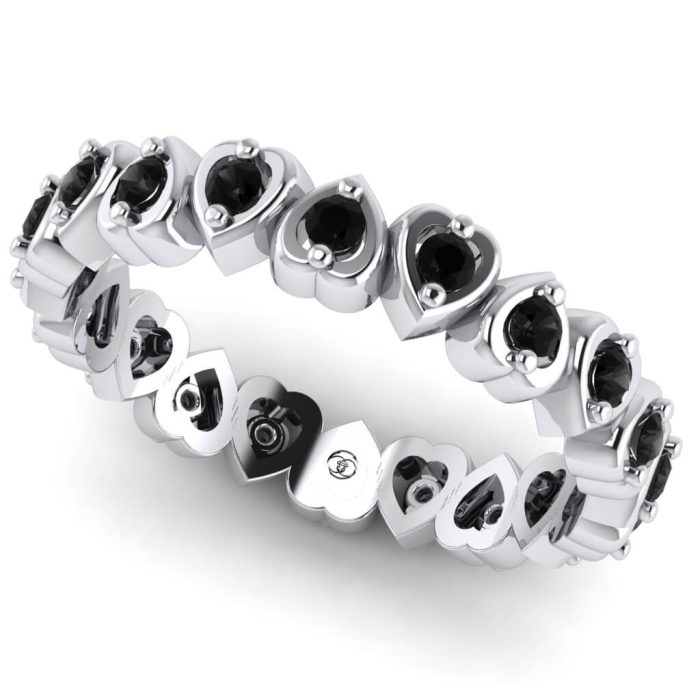 Inel aur alb eternity model inima cu diamante negre ES270