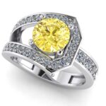 Inel logodna cu diamant galben si diamante albe din aur 18k ES308