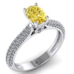 Inel din aur alb cu diamant oval galben si diamante de logodna ES272