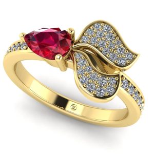 Inel din aur galben 18k cu rubin si diamante de logodna ES352