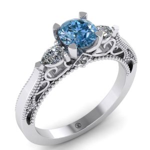 Inel din aur model logodna stil vintage cu diamant albastru ES273