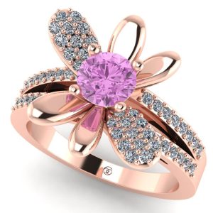 Inel din aur roz de logodna cu diamant roz si diamante ES224