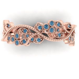 Inel din aur roz eternity cu diamante albastre model vintage ES199